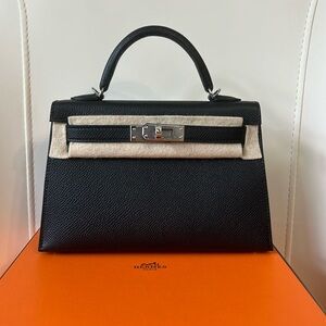 Brand new hermes mini Kelly black palladium silver hardware 2025 K stamp Epsom